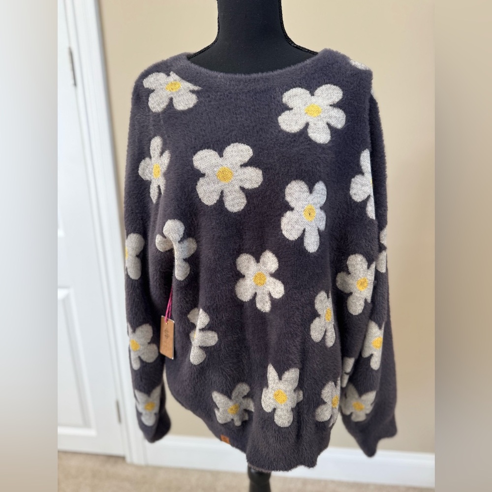 Simply Southern Floral Patterned Black Sweater